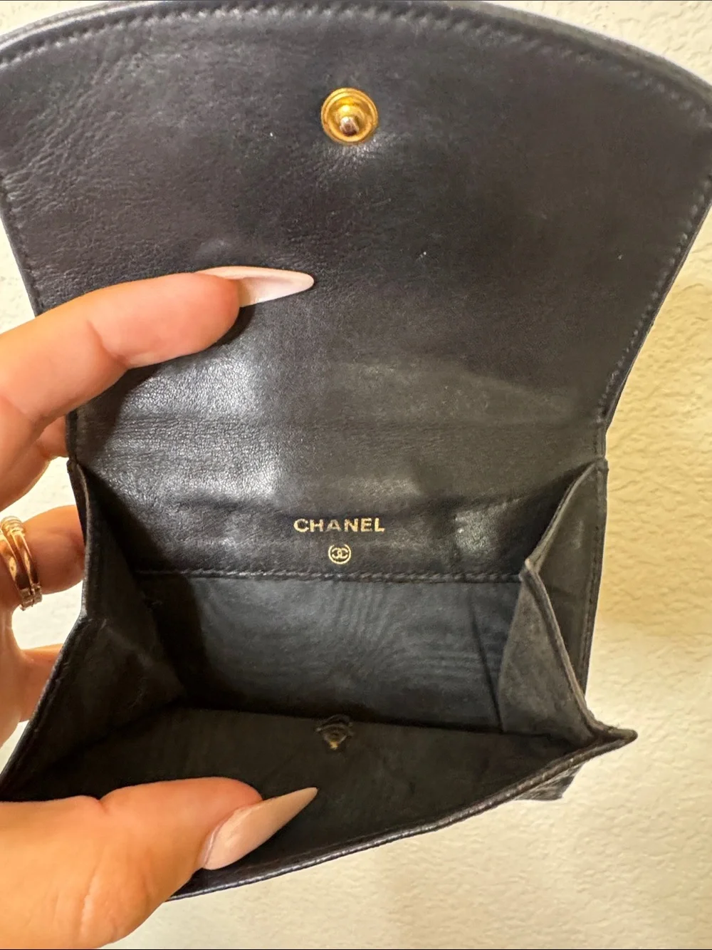 CHANEL Black Quilted Caviar Leather Card & Key Pouch
